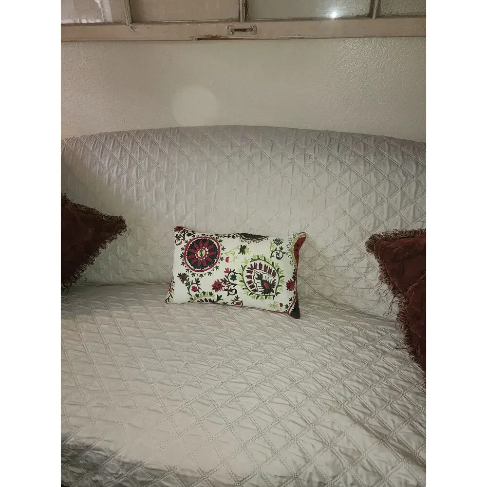 Bohemian Pillow Vibrant Floral Lumbar Embroidered Decor Feather removable case